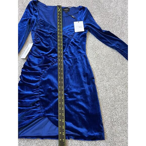 Bardot Xena Ruched Blue Velvet Mini Dress Size S US 4 Womens NWT Stretch Holiday - Picture 5 of 7